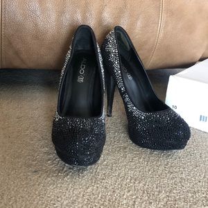 Silver and black sparkly heels-Aldo